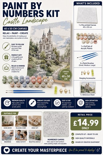 Paint numbers kit castle - paint,